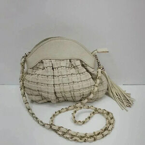 Lionel Mini Cross Body Purse Ivory and Gold with Tassel